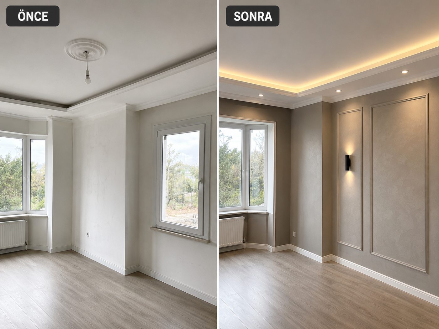 Tuna iç cephe boya öncesi ve sonrası